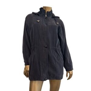 Y2K London Fog Slate Greyish blue Hooded Utility Jacket size M petite